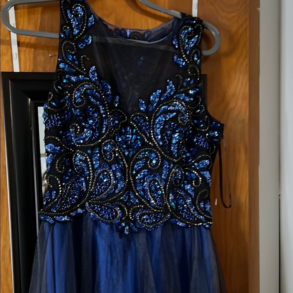 Elegant Blue and Black Beaded Dress